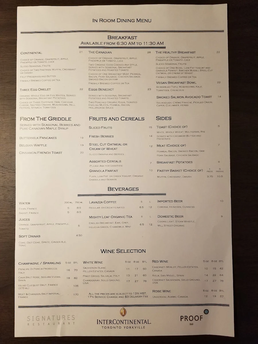 Menu, Signatures Restaurant