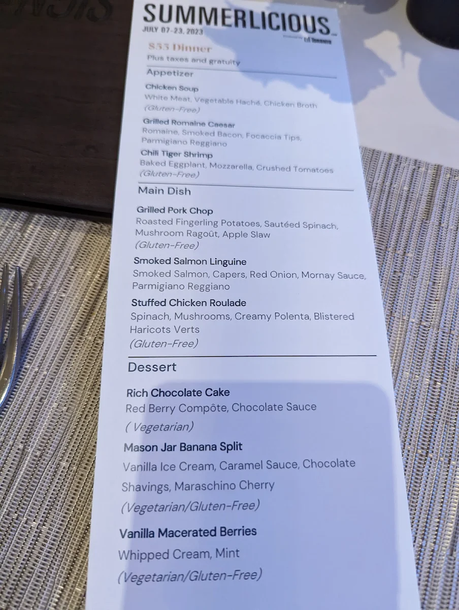Menu, Signatures Restaurant