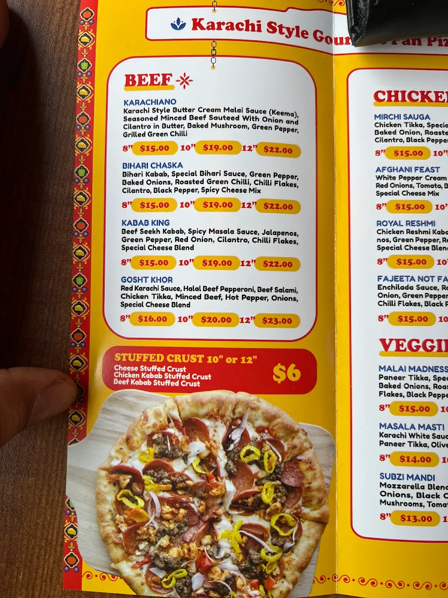 Menu, Pizza Karachi