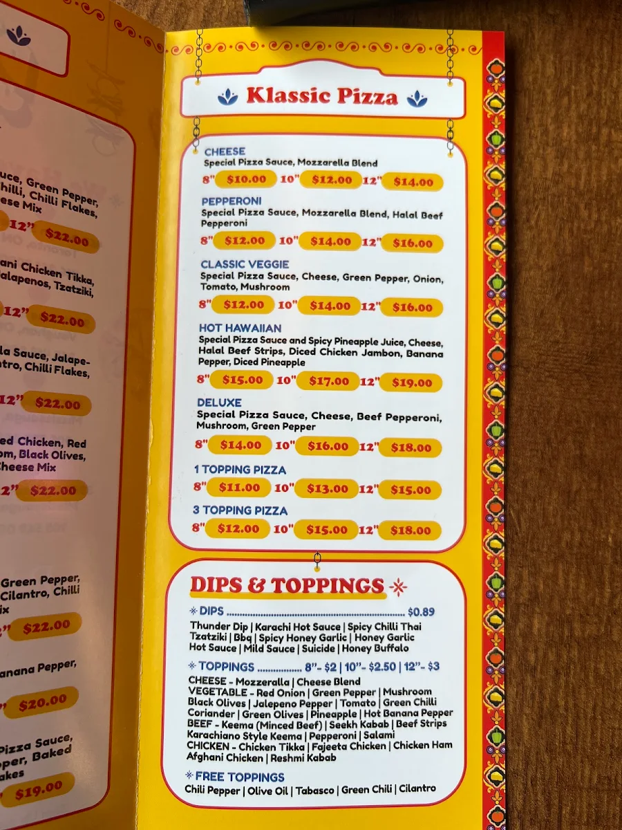 Menu, Pizza Karachi