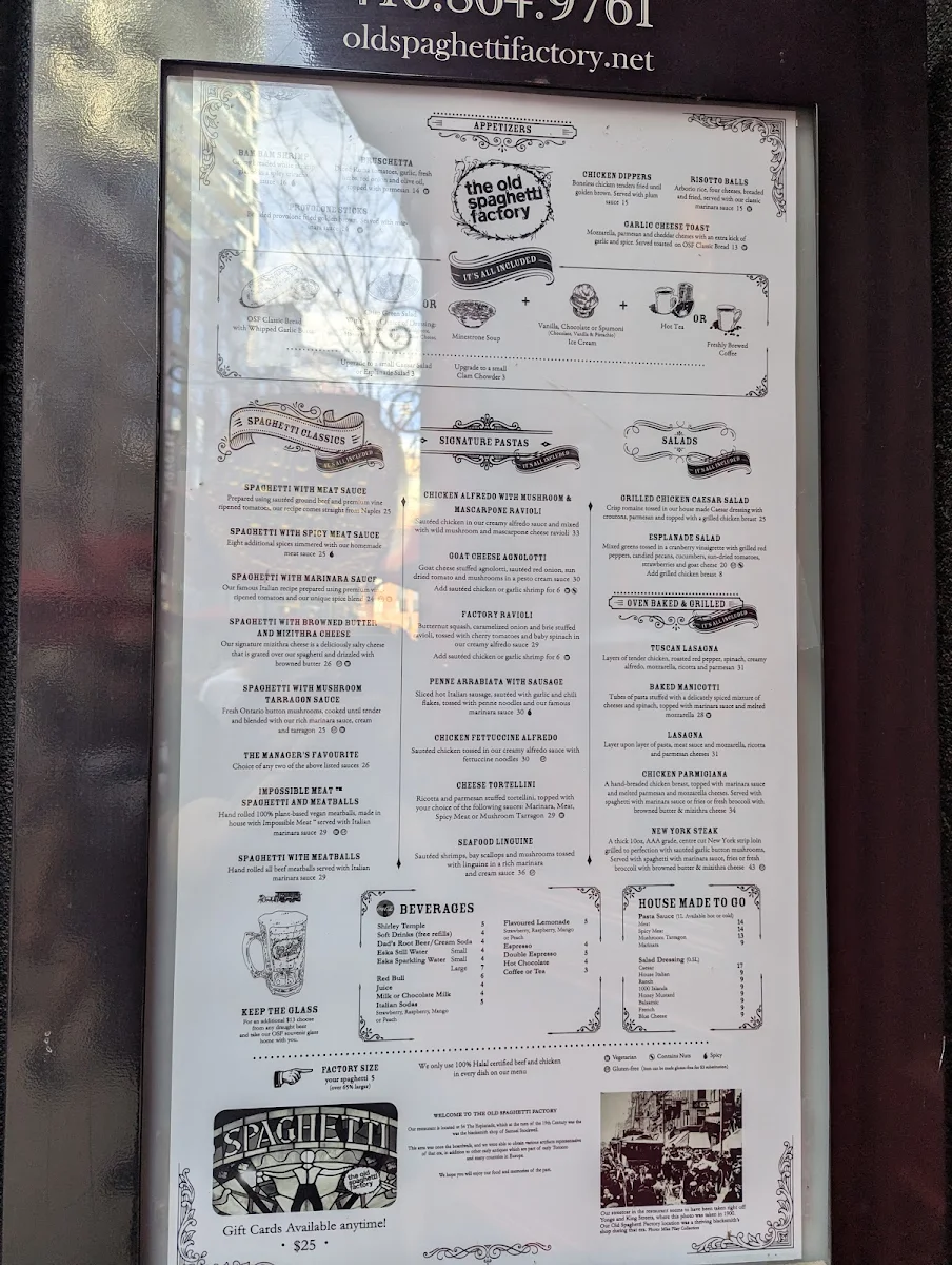 Menu, The Old Spaghetti Factory