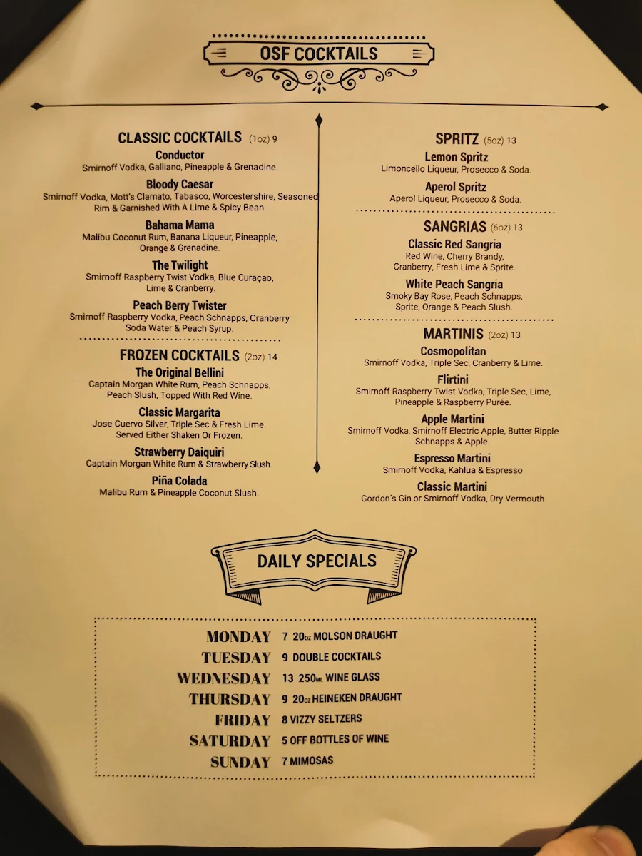 Menu, The Old Spaghetti Factory