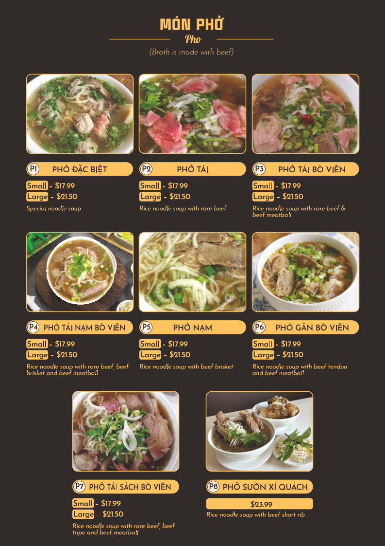 Menu, Pho Huong