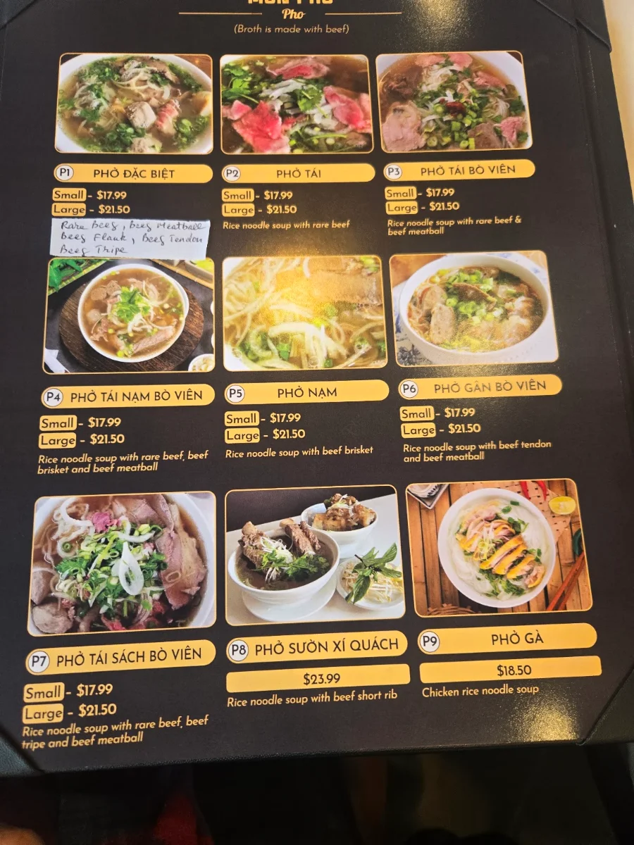 Menu, Pho Huong