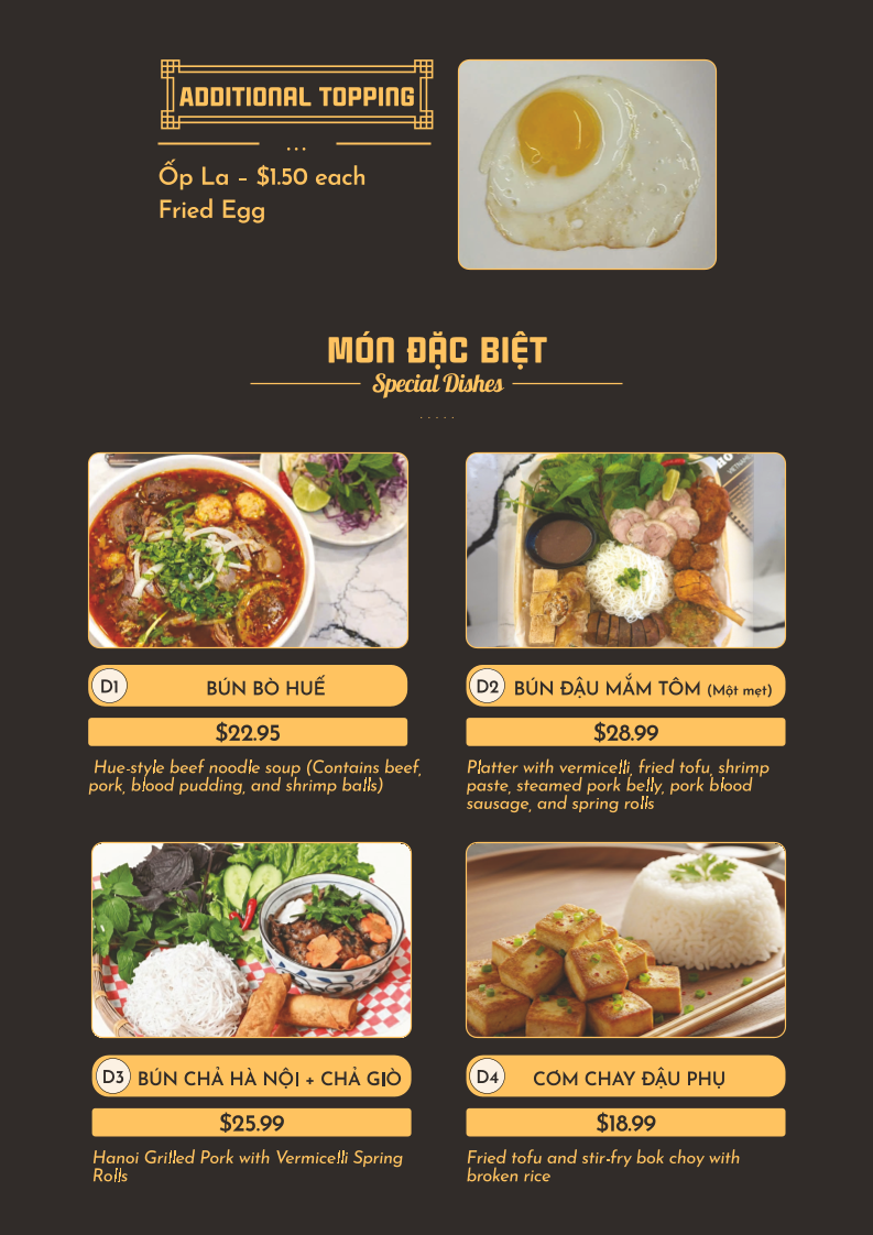 Menu, Pho Huong