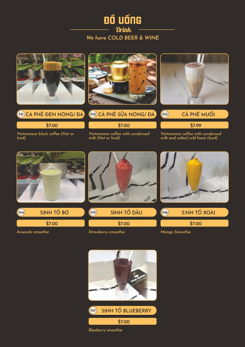 Menu, Pho Huong