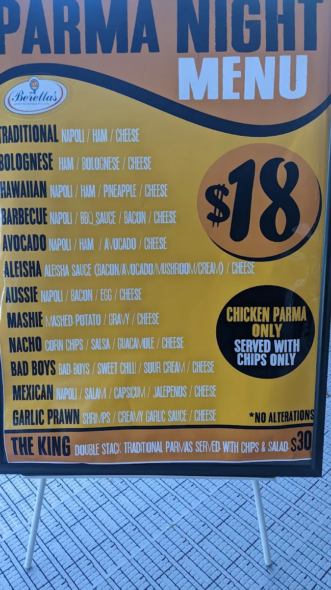 Menu, Beretta's Langwarrin Hotel