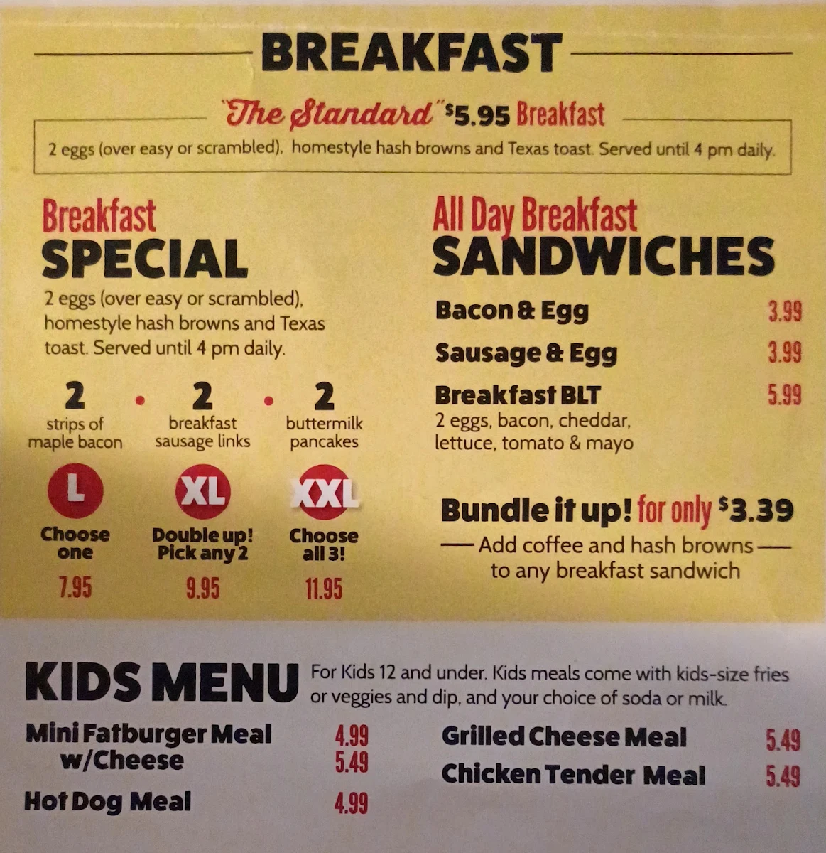 Menu, Fatburger Medicine Hat