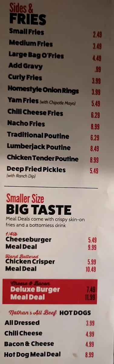 Menu, Fatburger Medicine Hat