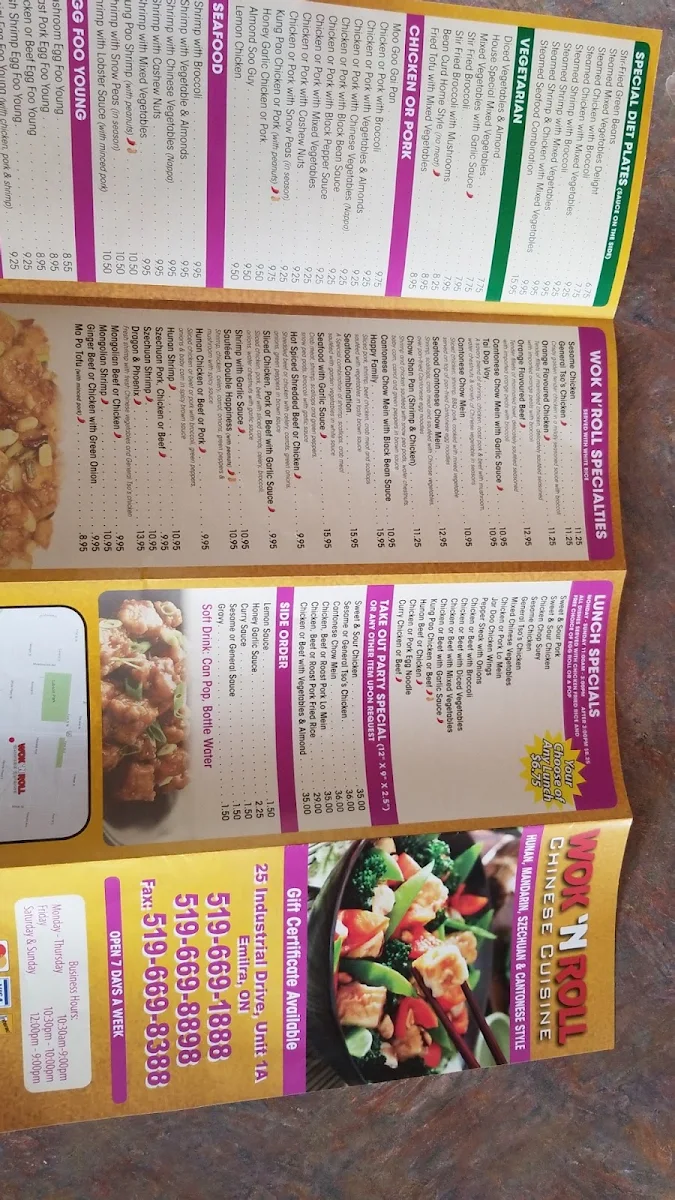 Menu, Wok 'N Roll