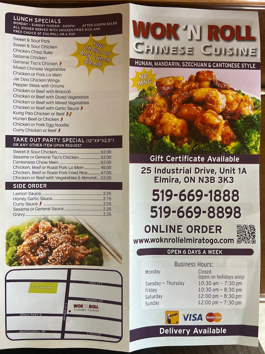Menu, Wok 'N Roll