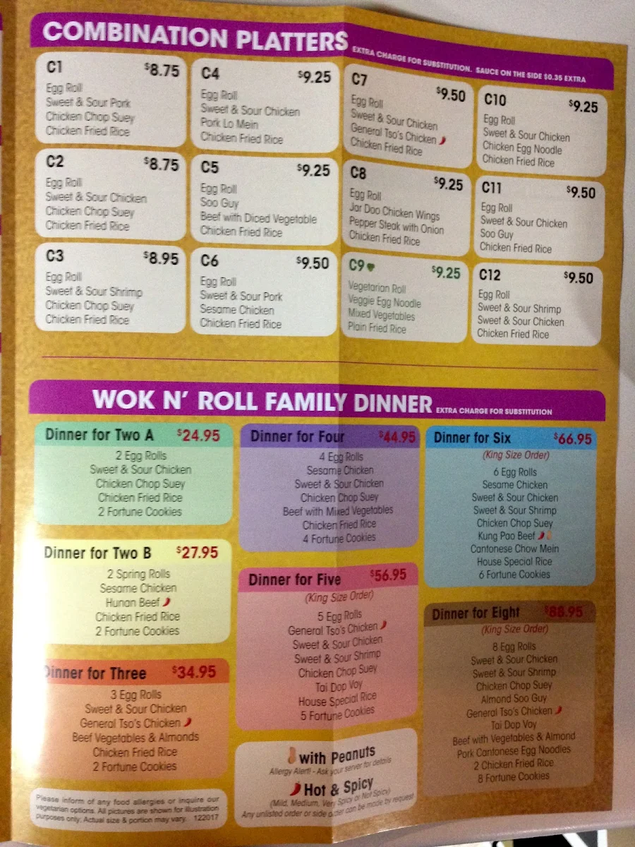 Menu, Wok 'N Roll