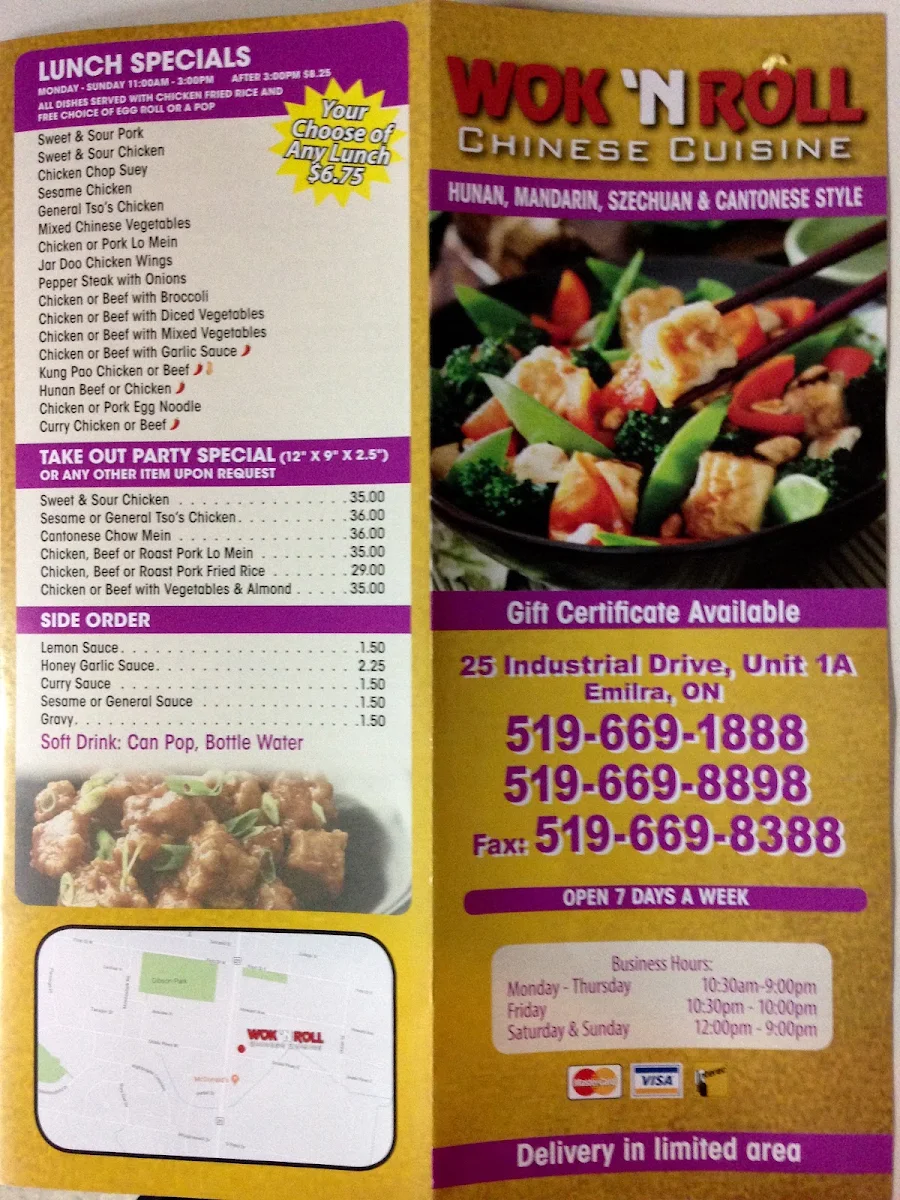 Menu, Wok 'N Roll