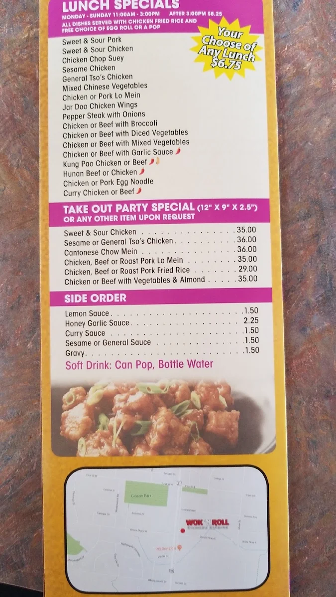Menu, Wok 'N Roll