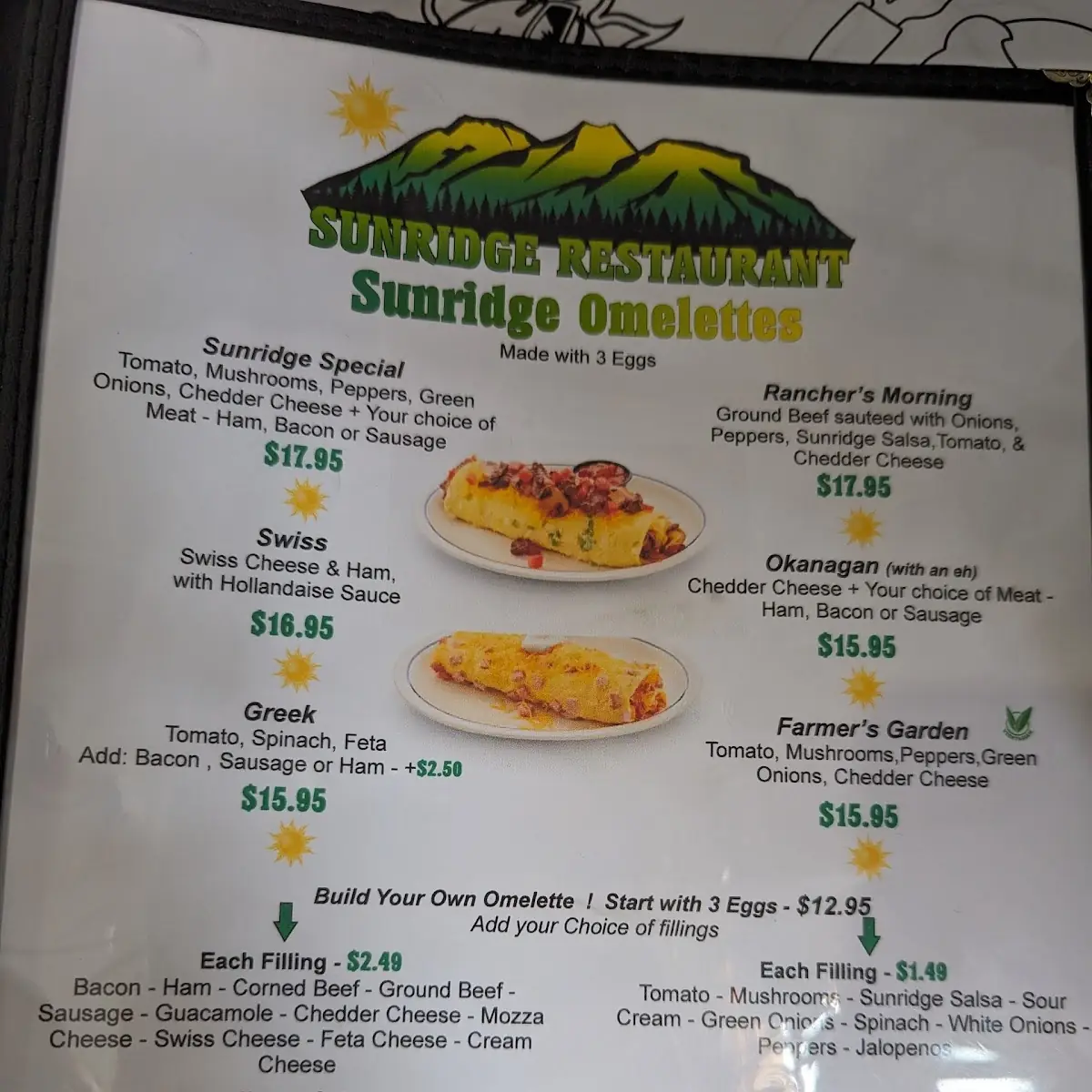 Menu, Sunridge Restaurant