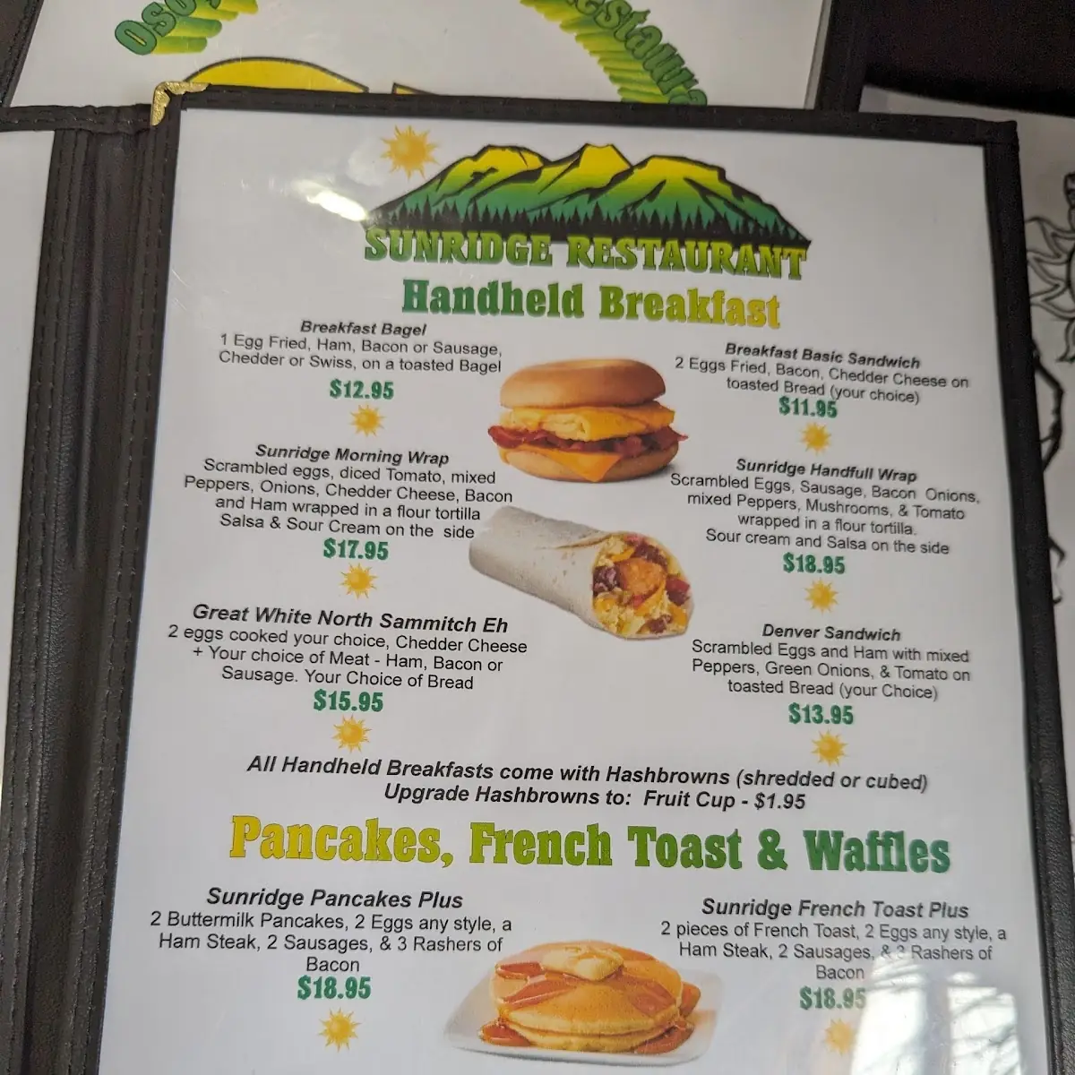 Menu, Sunridge Restaurant