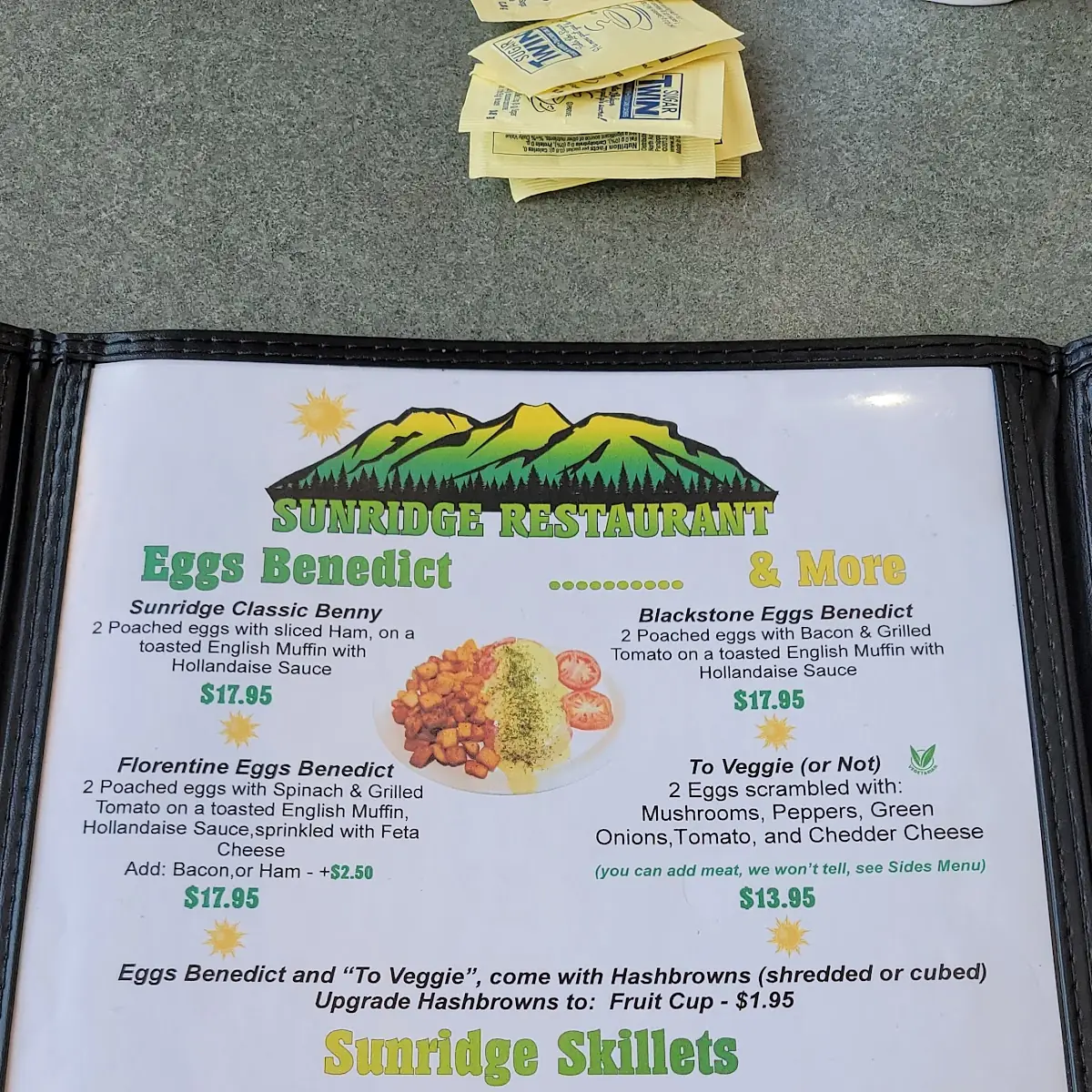 Menu, Sunridge Restaurant