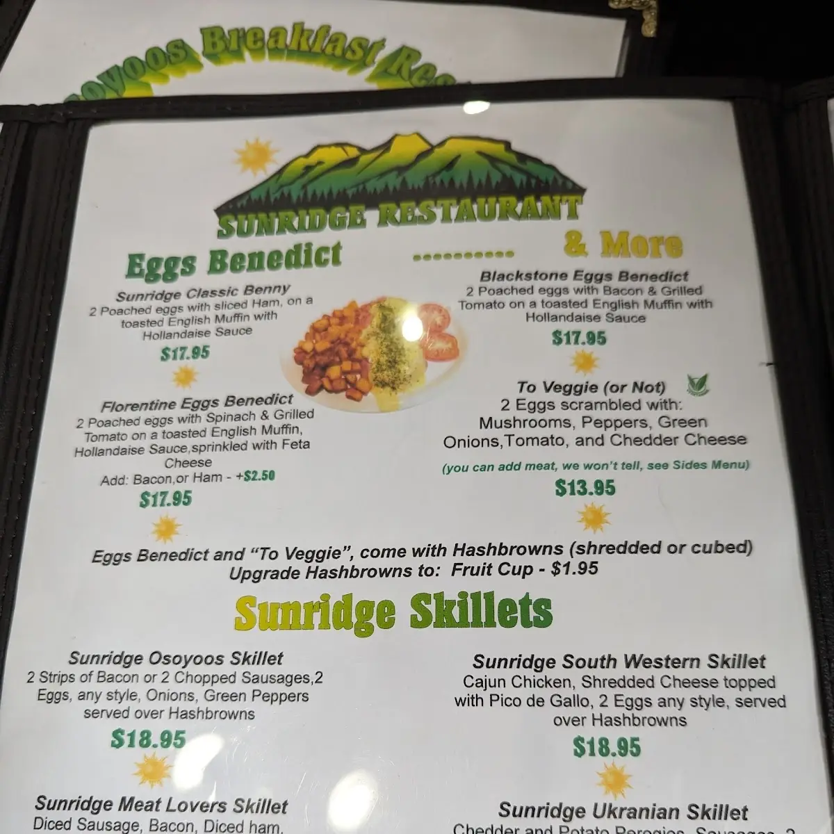 Menu, Sunridge Restaurant