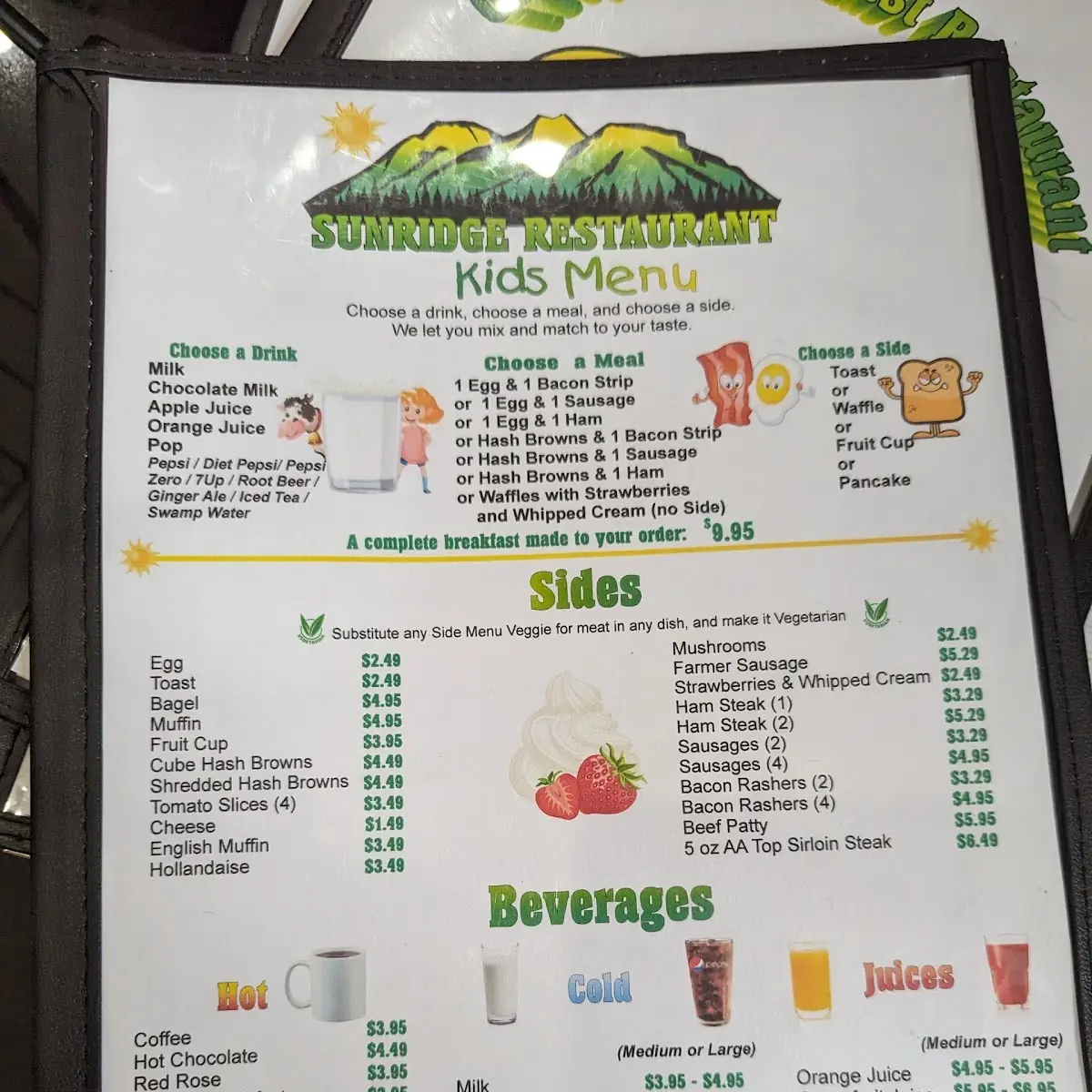 Menu, Sunridge Restaurant