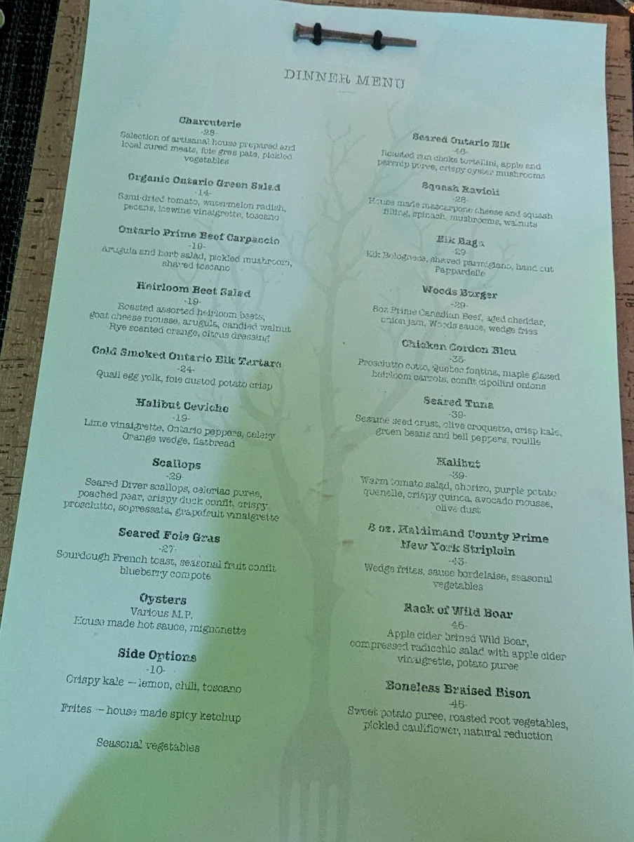 Menu, Woods Restaurant & Bar