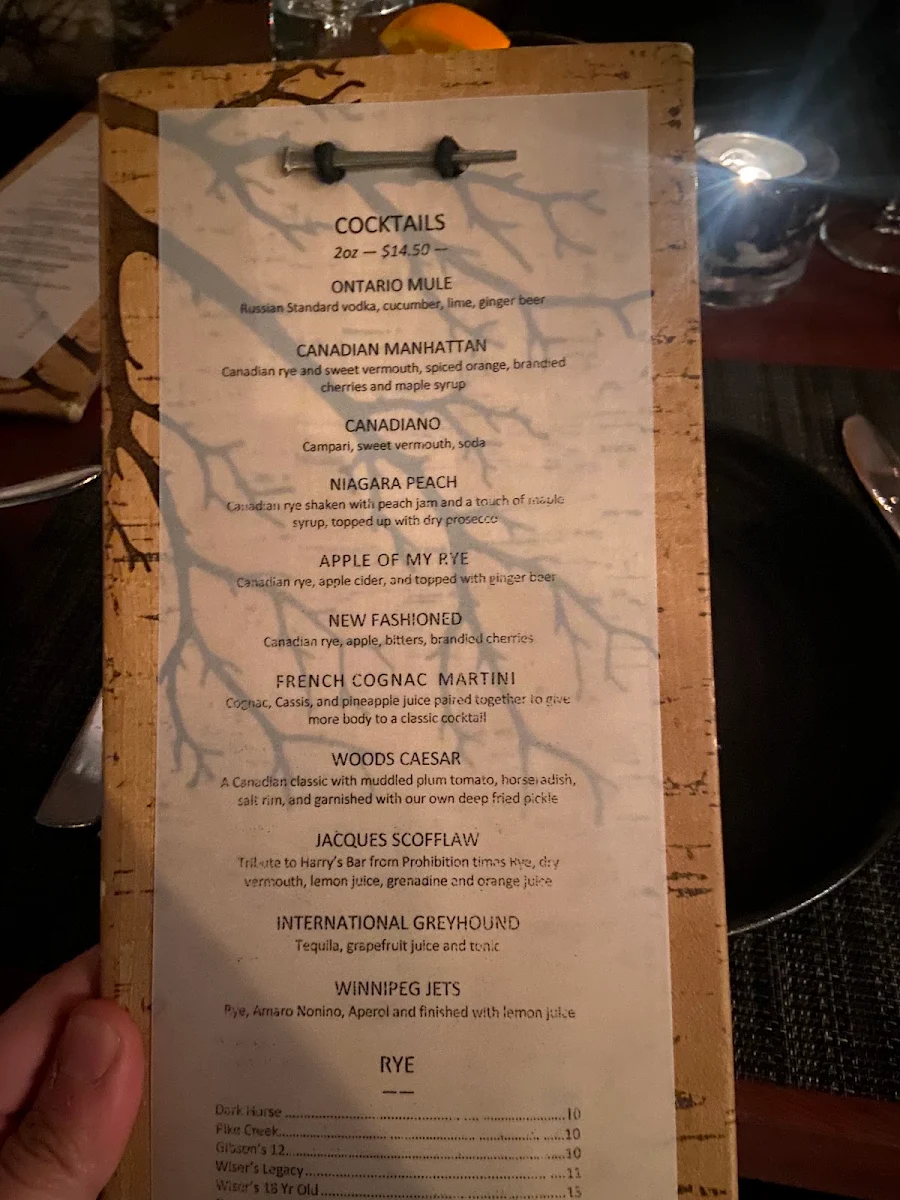 Menu, Woods Restaurant & Bar