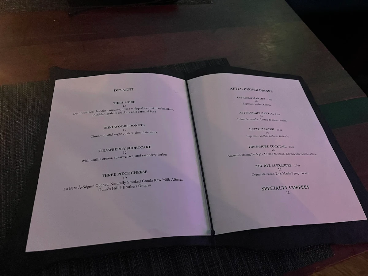 Menu, Woods Restaurant & Bar