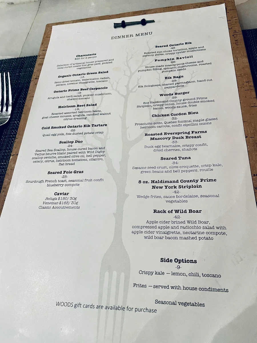 Menu, Woods Restaurant & Bar