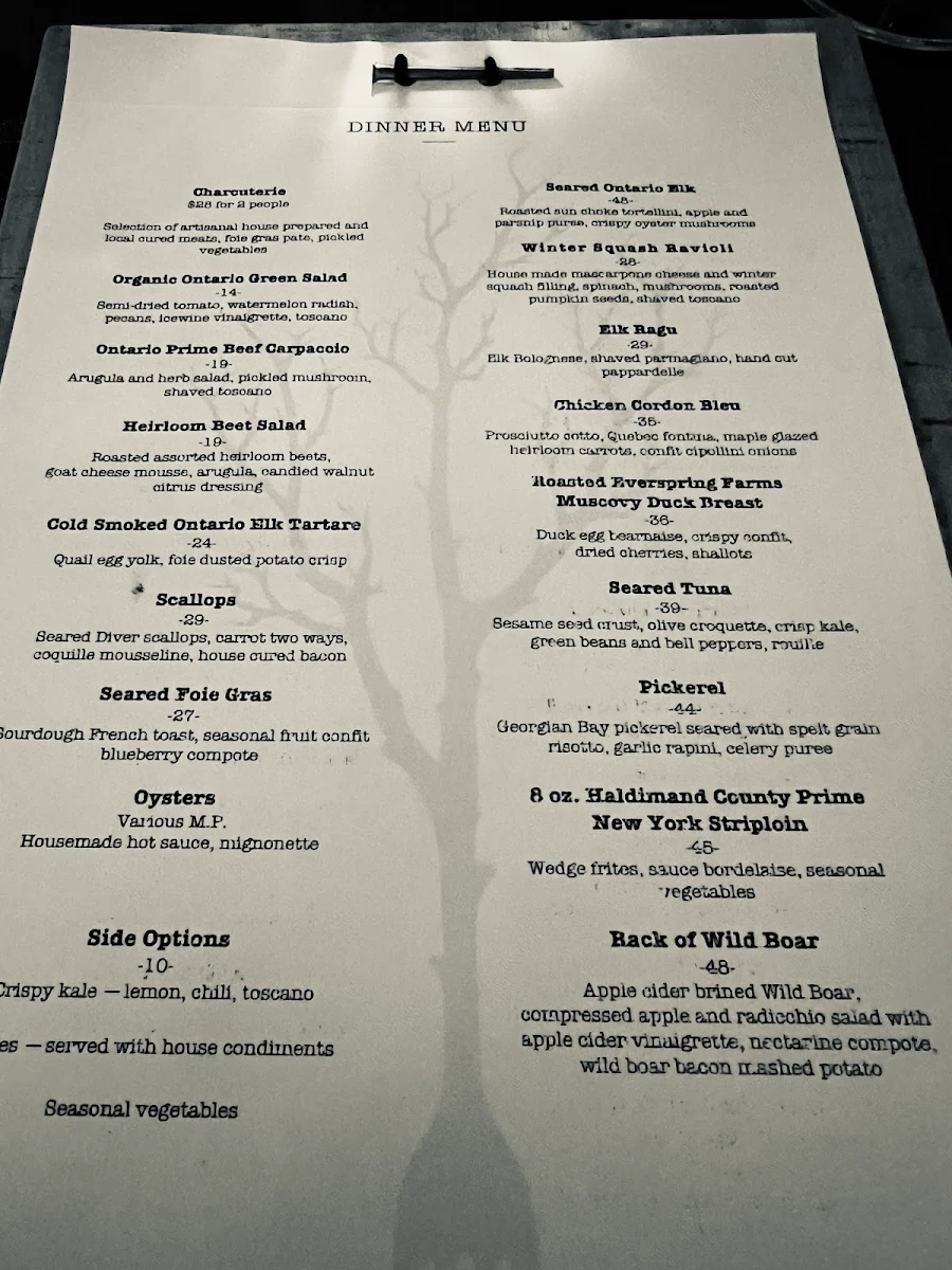 Menu, Woods Restaurant & Bar