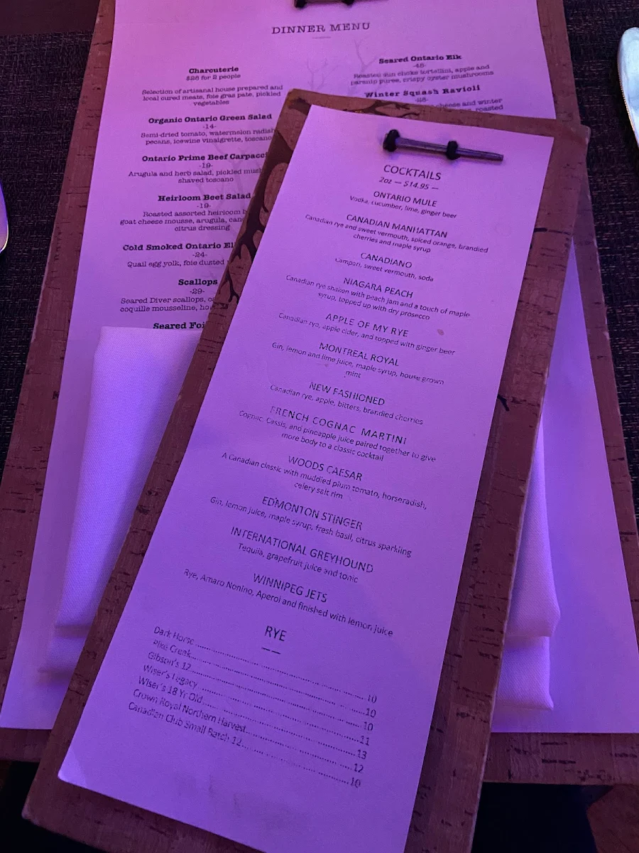 Menu, Woods Restaurant & Bar