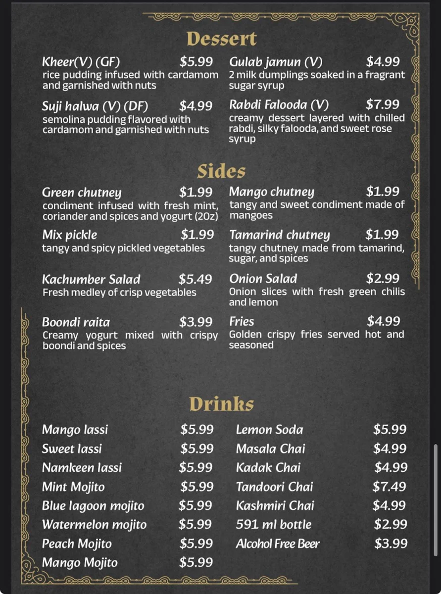 Menu, Haveli Restaurant