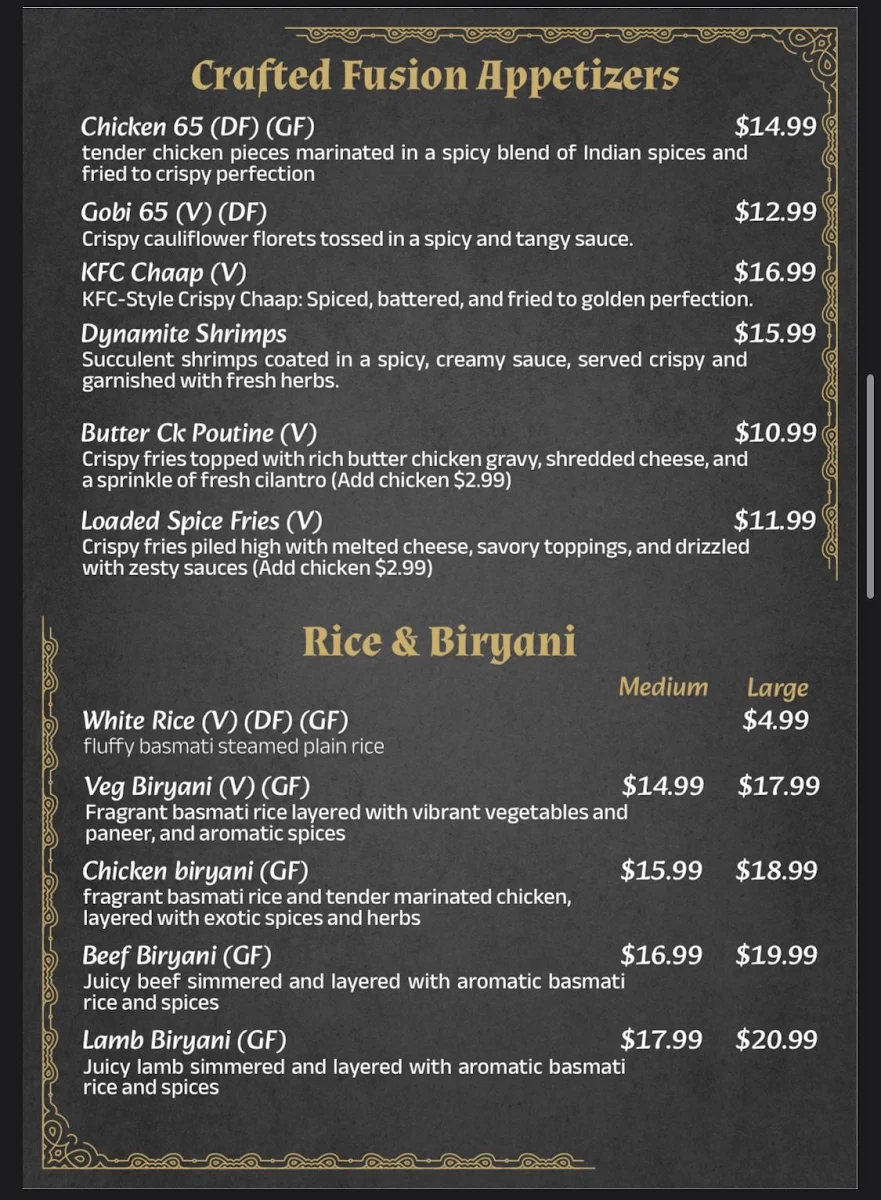 Menu, Haveli Restaurant