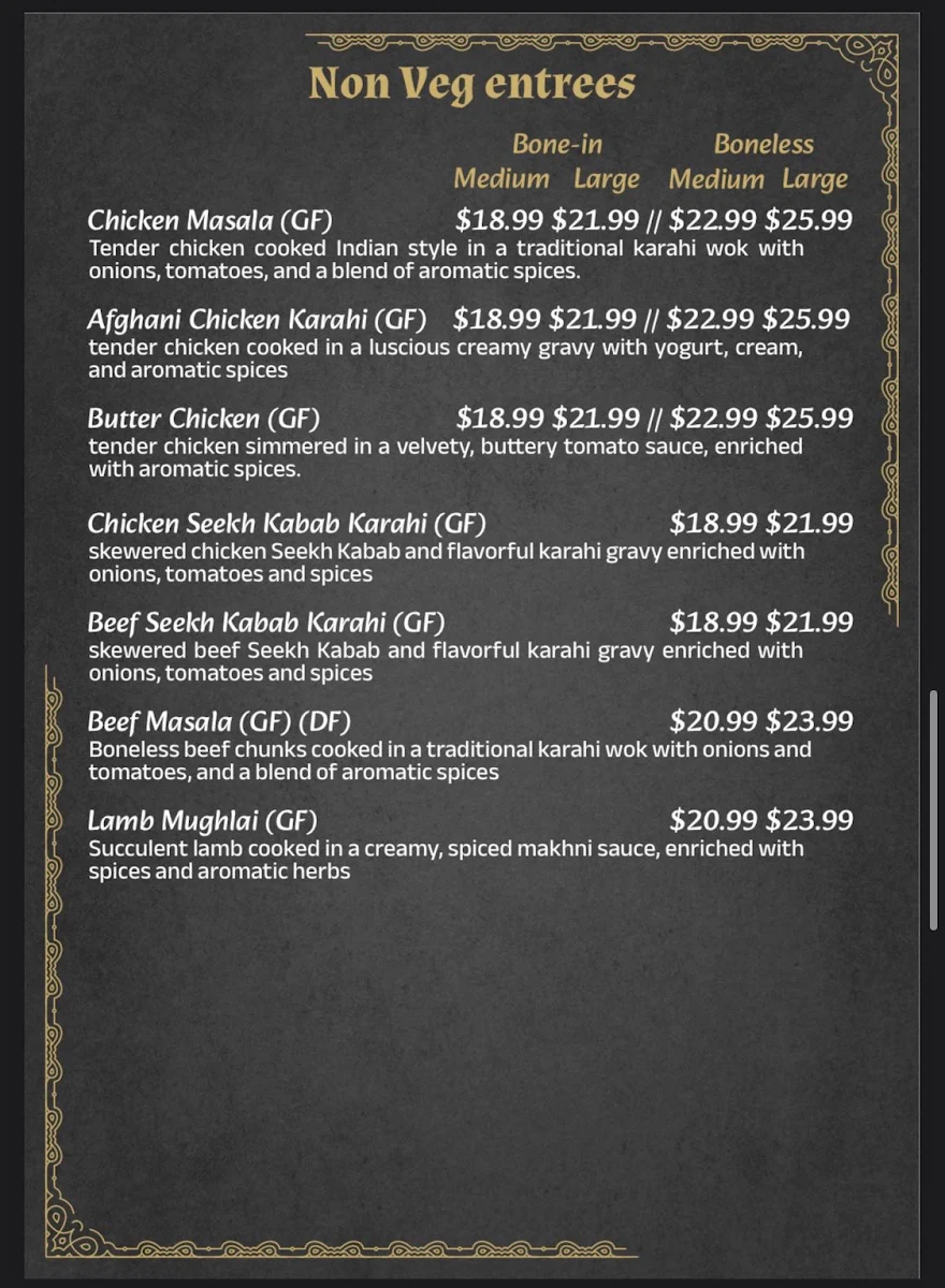 Menu, Haveli Restaurant