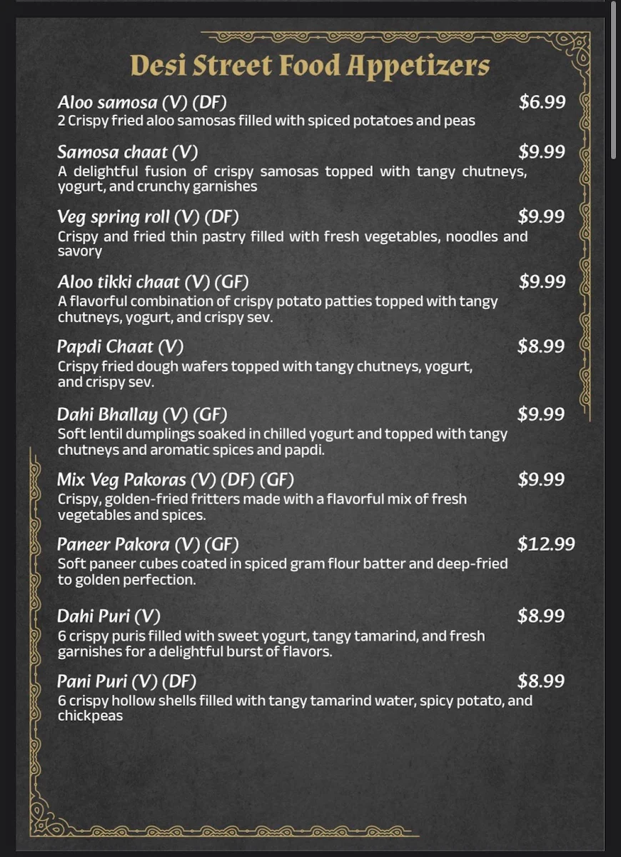 Menu, Haveli Restaurant