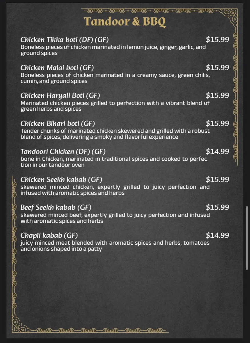 Menu, Haveli Restaurant