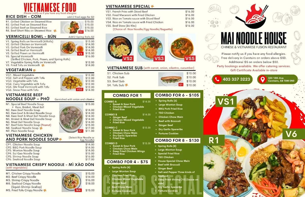 Menu, Mai Noodle House
