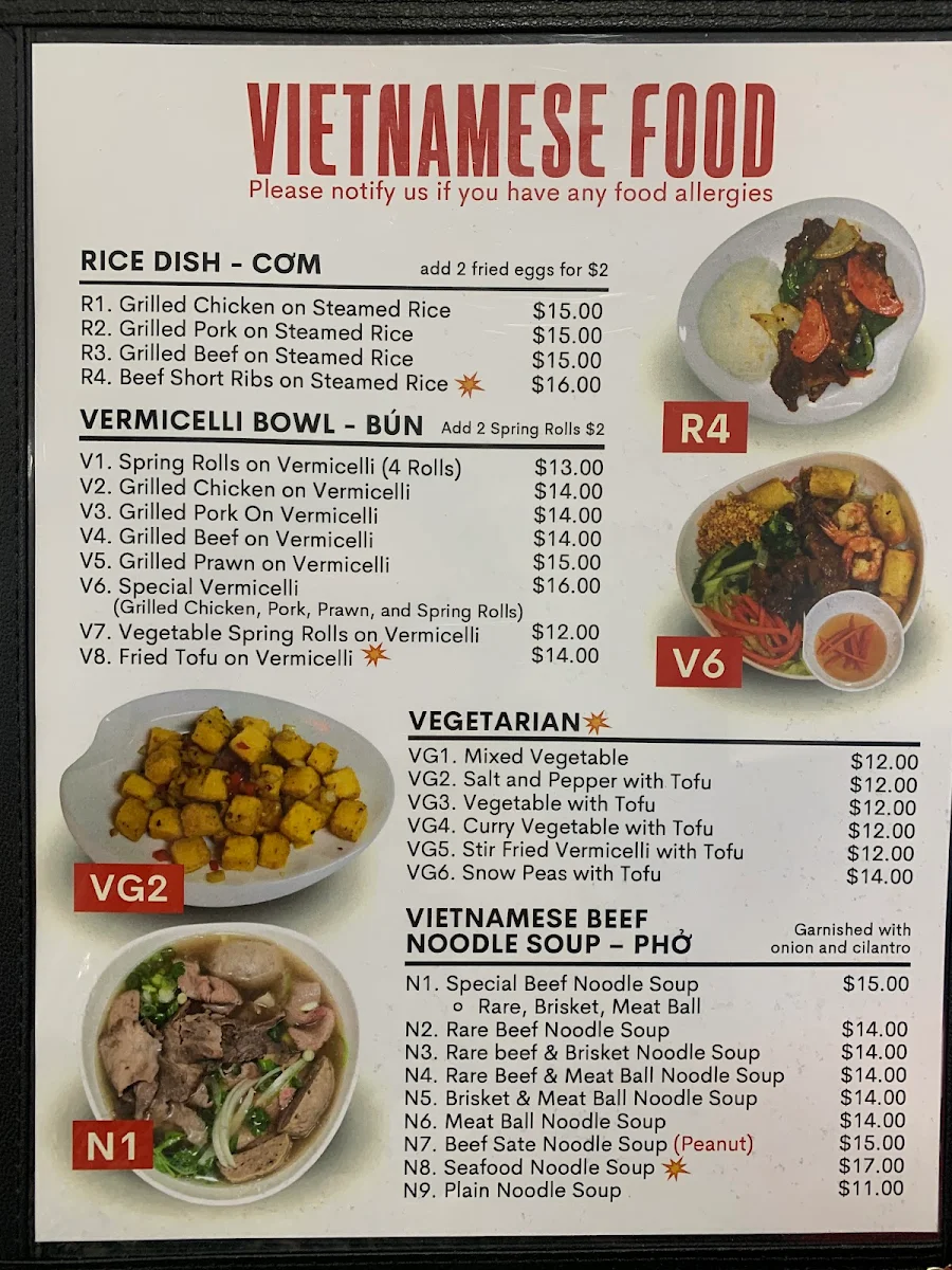 Menu, Mai Noodle House