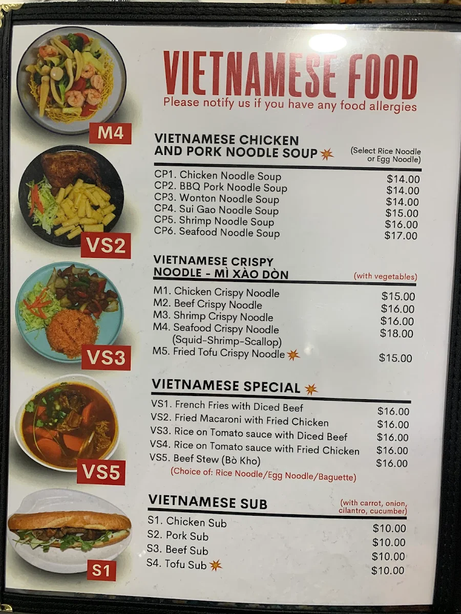 Menu, Mai Noodle House