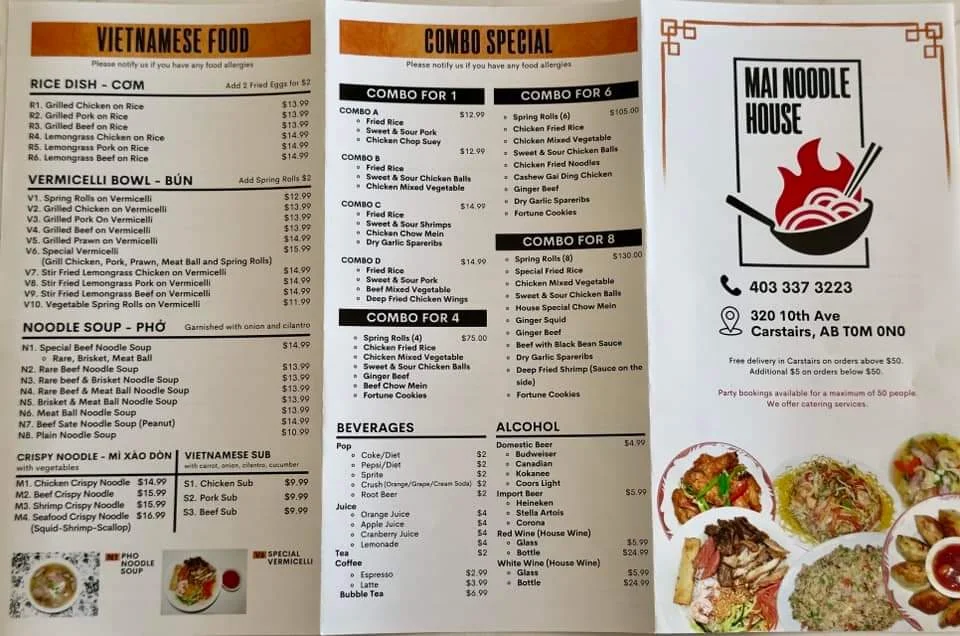 Menu, Mai Noodle House