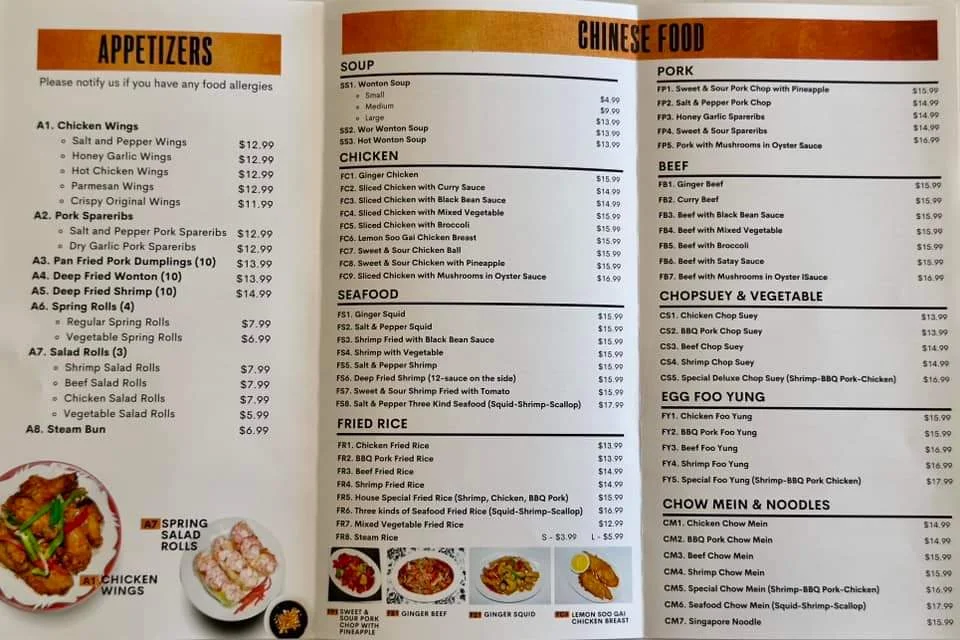 Menu, Mai Noodle House