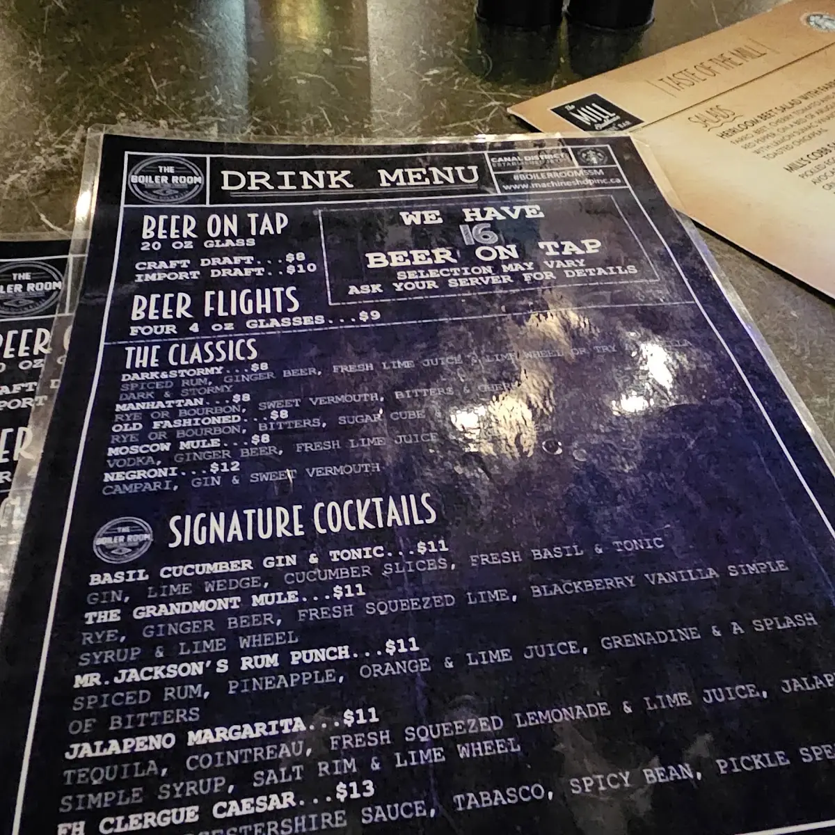 Menu, The Boiler Room