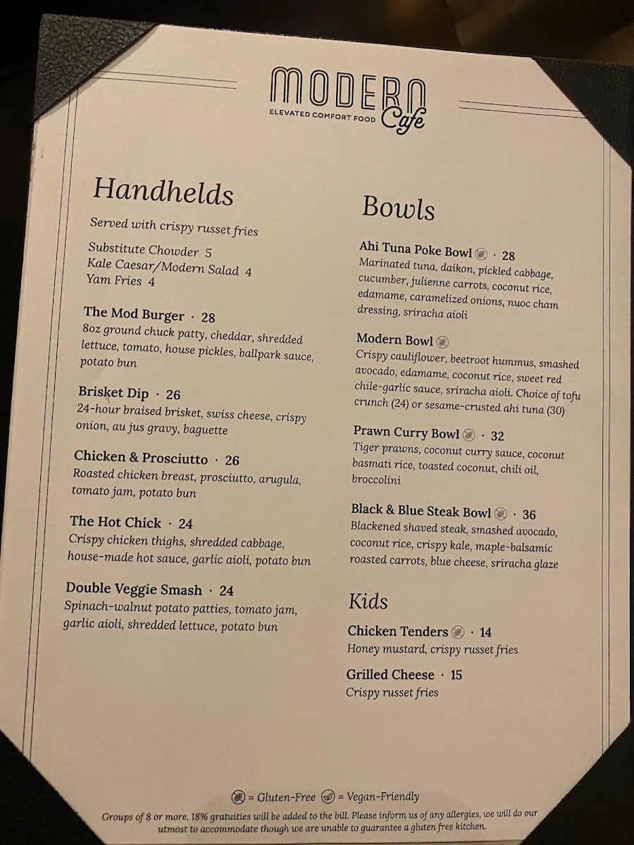Menu, Modern Cafe Nanaimo