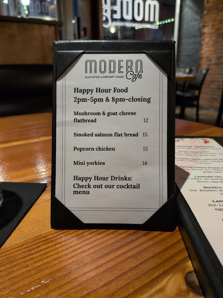 Menu, Modern Cafe Nanaimo