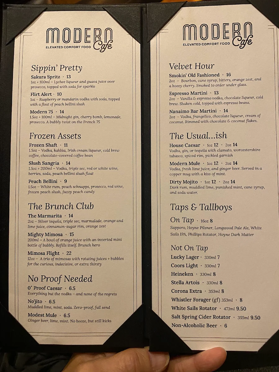 Menu, Modern Cafe Nanaimo