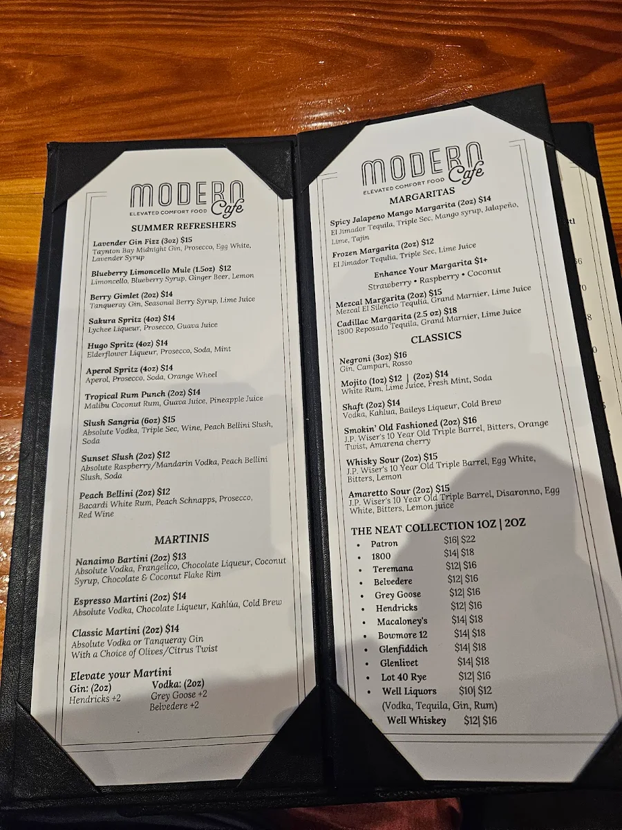 Menu, Modern Cafe Nanaimo