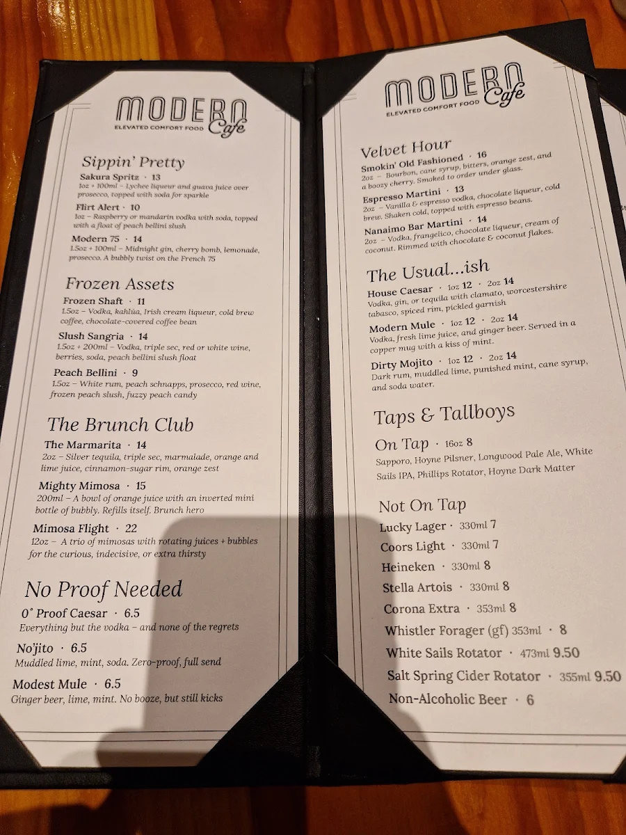 Menu, Modern Cafe Nanaimo