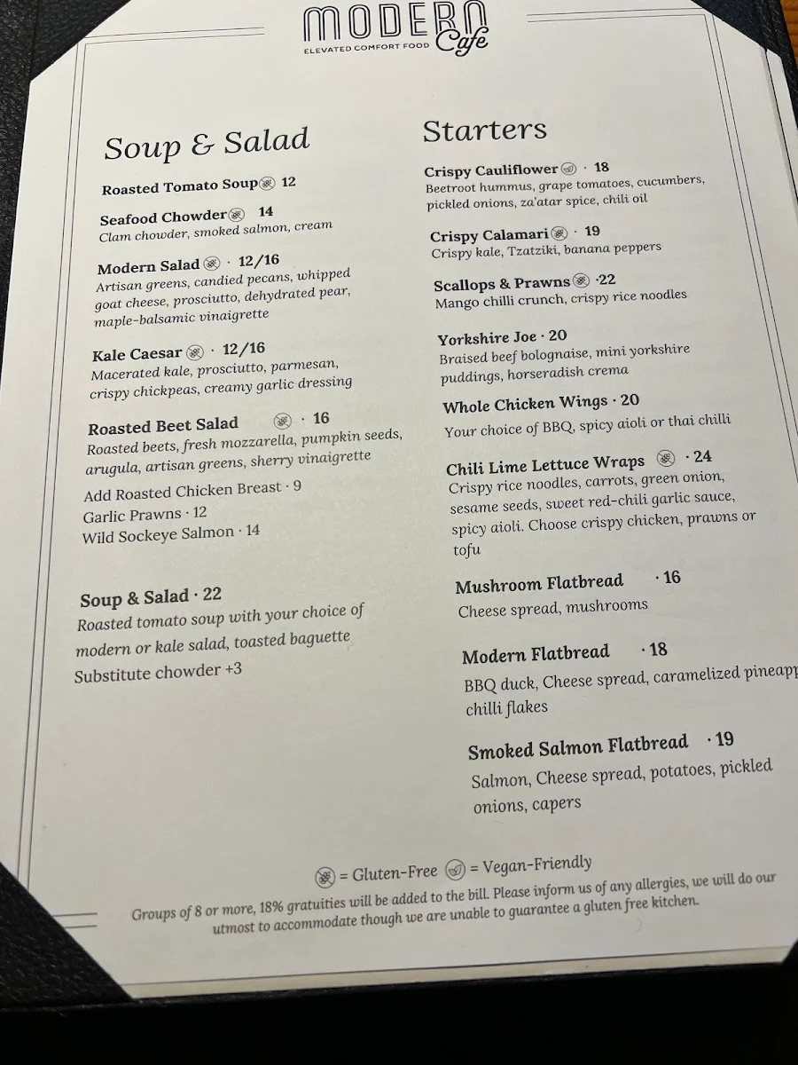 Menu, Modern Cafe Nanaimo