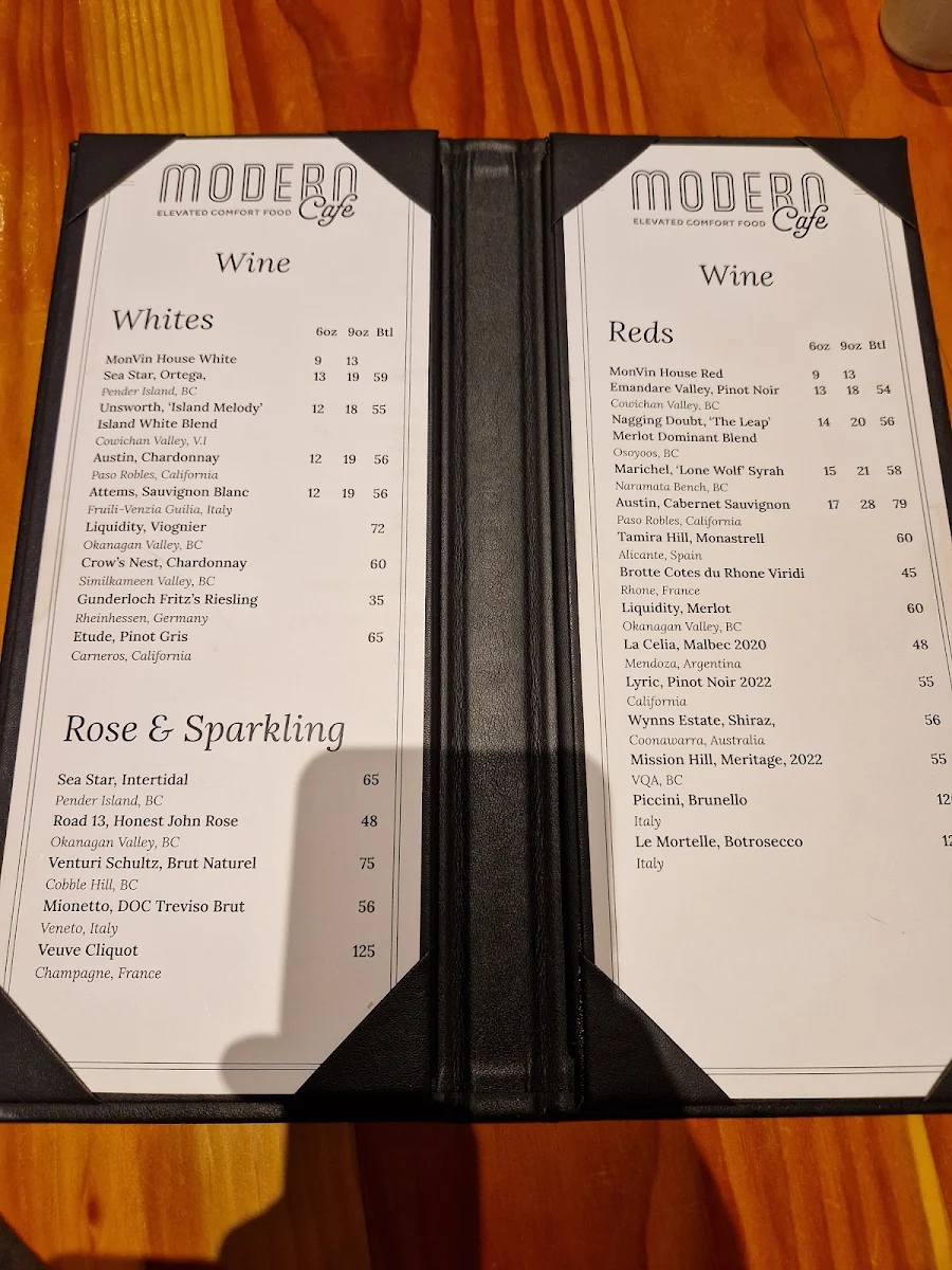 Menu, Modern Cafe Nanaimo