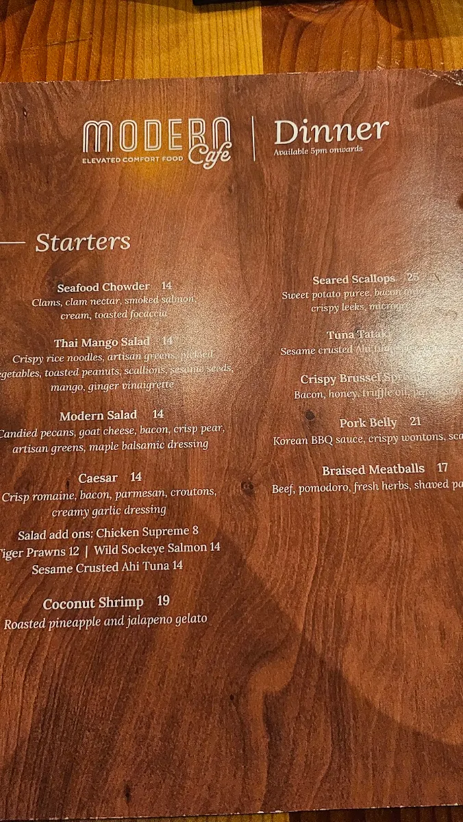 Menu, Modern Cafe Nanaimo