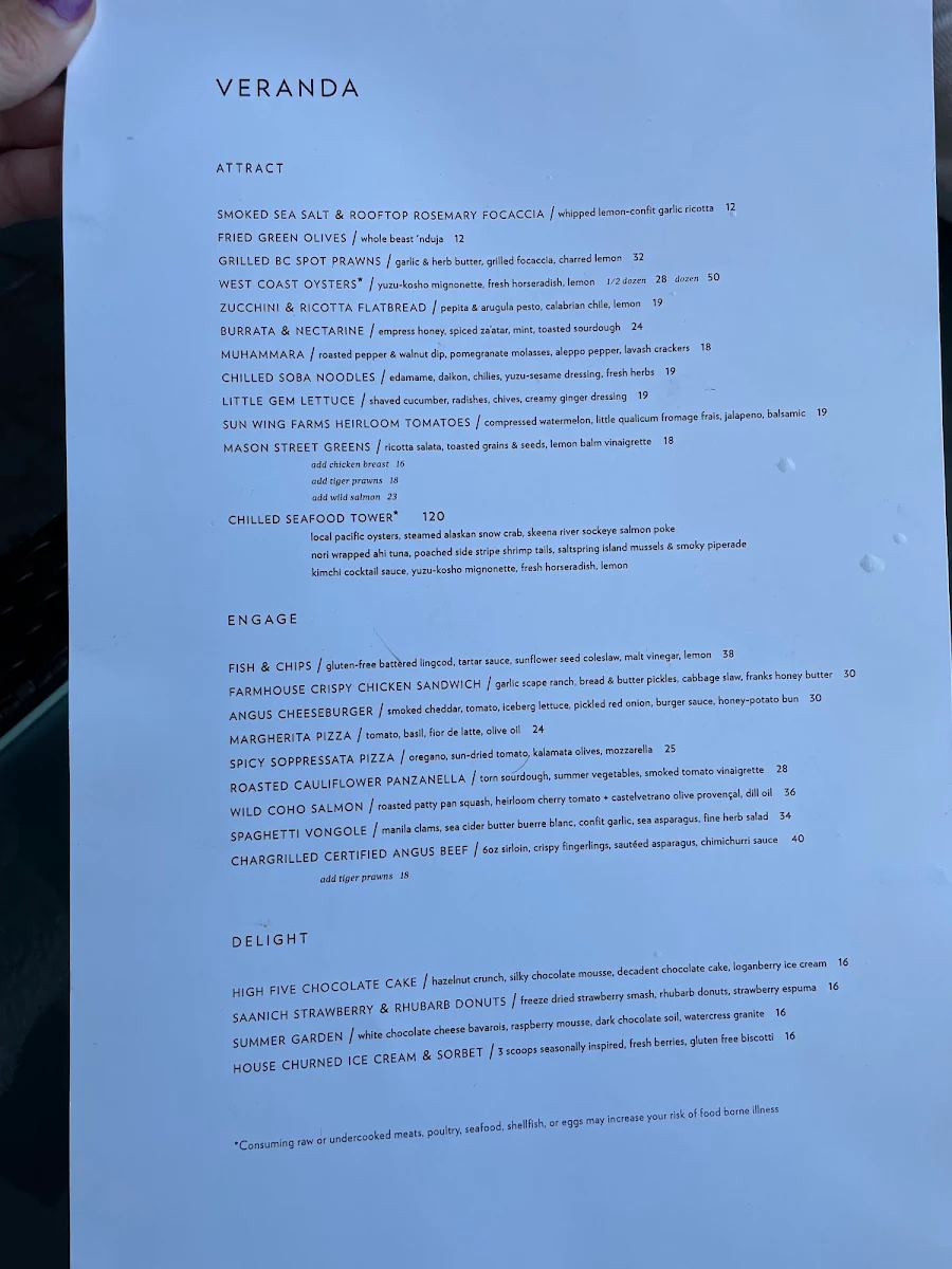 Menu, The Veranda