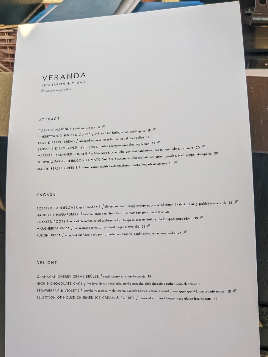 Menu, The Veranda